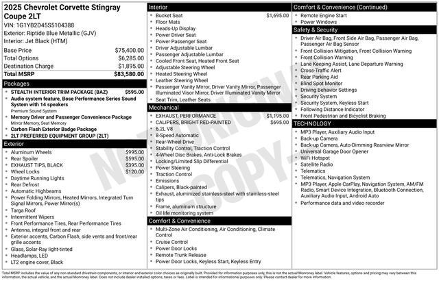 2025 Chevrolet Corvette Stingray 2LT