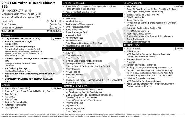 2026 GMC Yukon XL Denali Ultimate