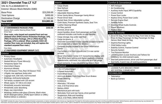 Used 2021 Chevrolet Trax LT with VIN KL7CJLSB4MB349115 for sale in Sunrise, FL